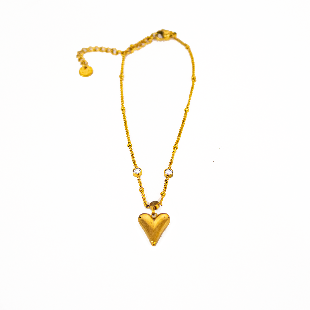 PULSERA CORAZÓN DORADO CON CRISTALES