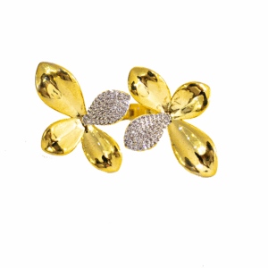 ANILLO DOBLE FLOR DORADA CON BRILLO AJUSTABLE
