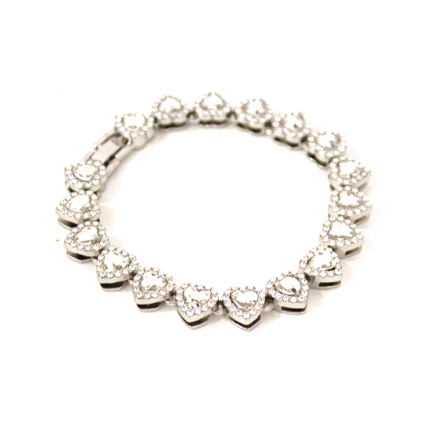 Pulsera mini corazones con cristales plata
